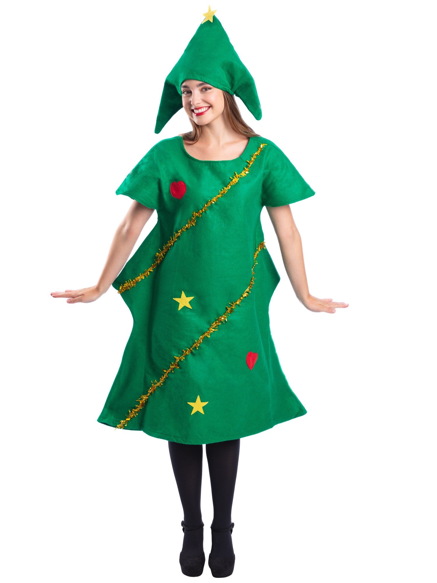 smiffys-fever-christmas-tree-kost-m-gr-n-damen-tunik-m-tze image 1