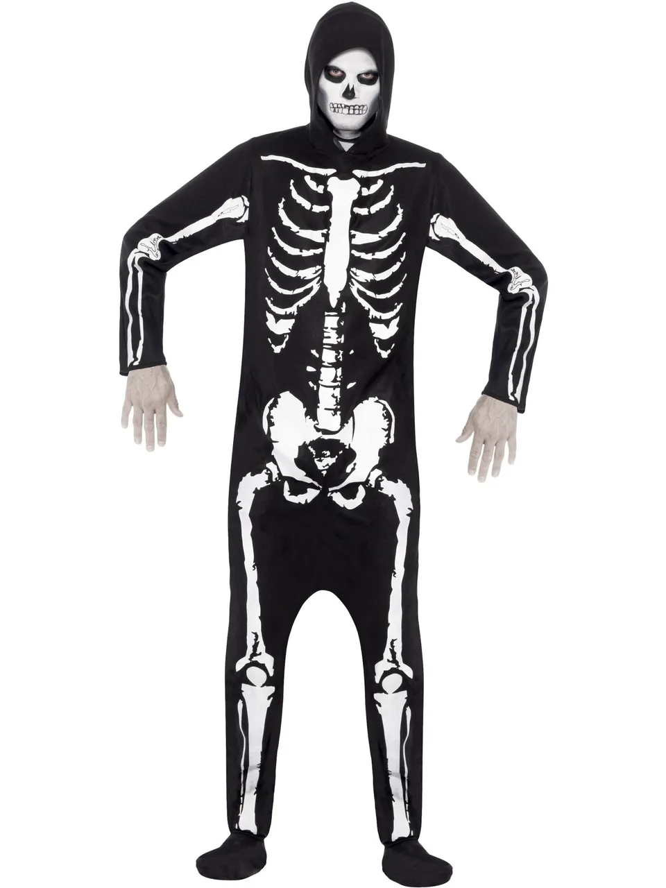 smiffys-fever-skelett-kost-m-herren-schwarz-overall-mit-kapuze image 1