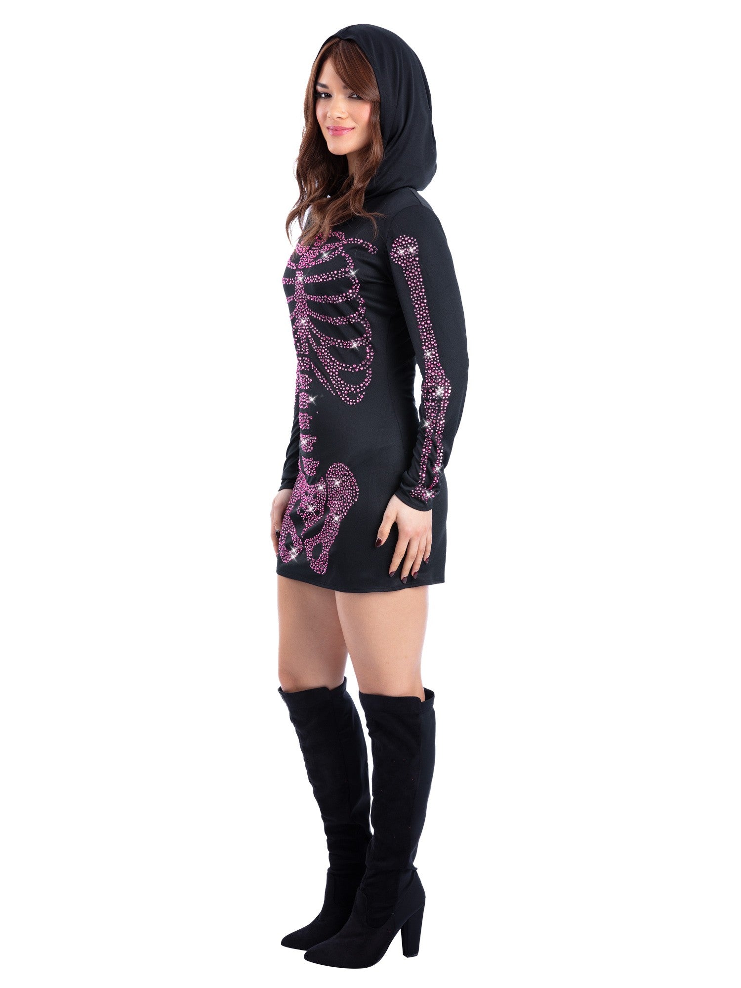 smiffys-fever-rhinestone-skelett-kost-mkleid-schwarz-pink-l image 3