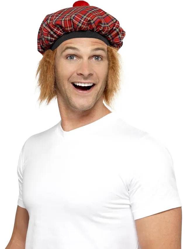 smiffys-fever-tam-o-shanter-tartan-hut-rot-mit-haaren image 1