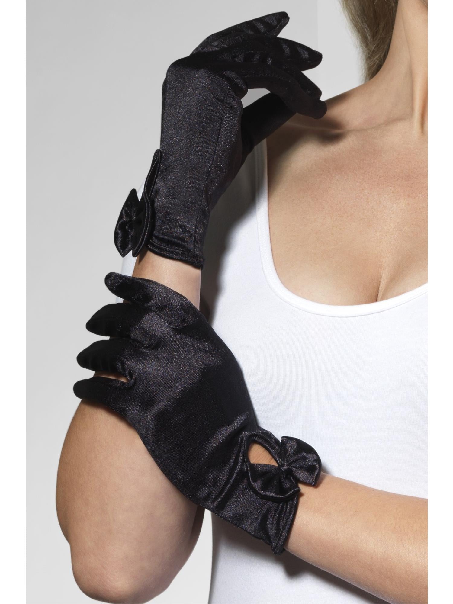 smiffys-fever-handschuhe-kurz-schwarz-schleife-damen image 1