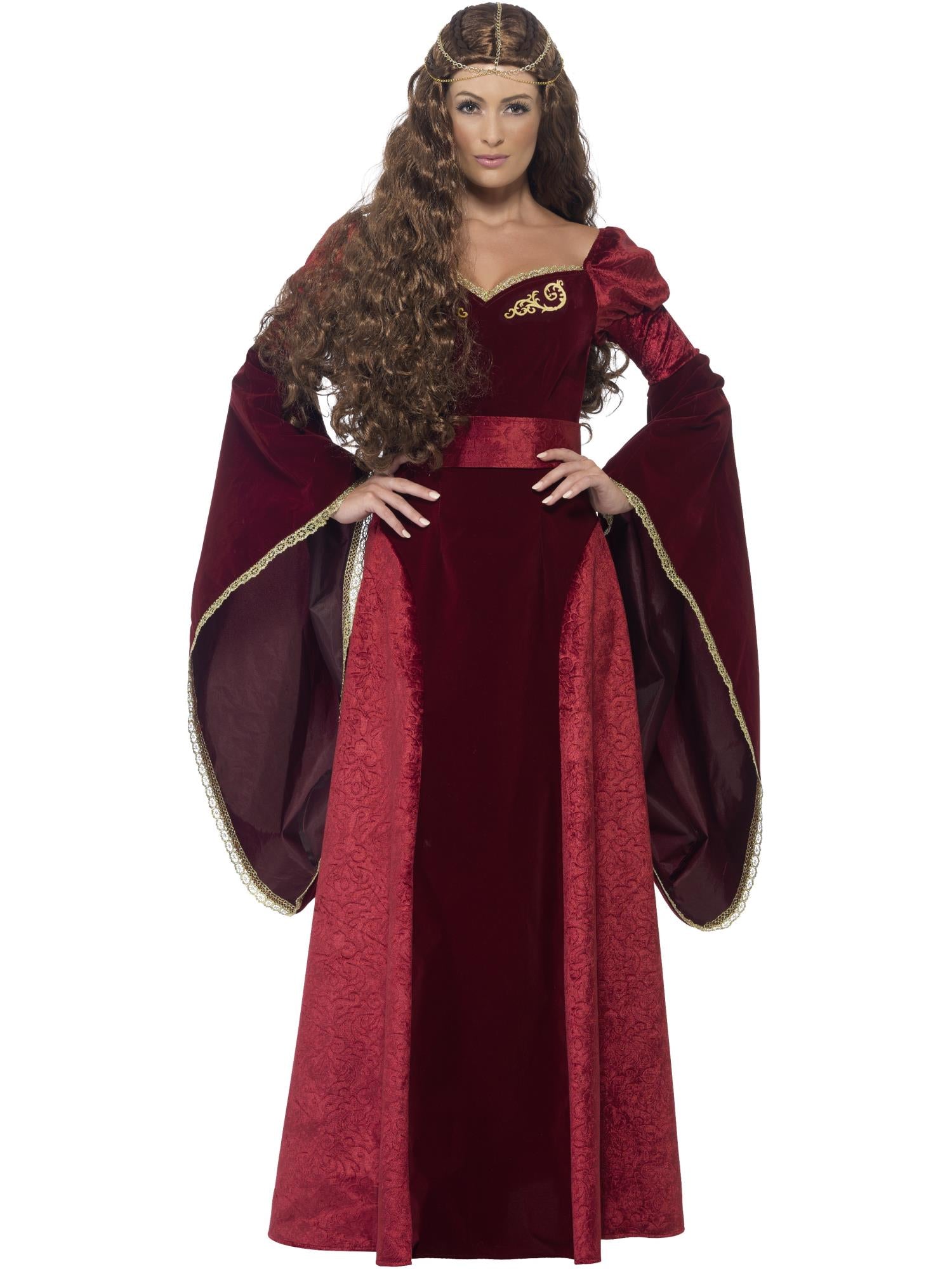 smiffys-fever-medieval-queen-deluxe-kost-m-damen-rot image 1