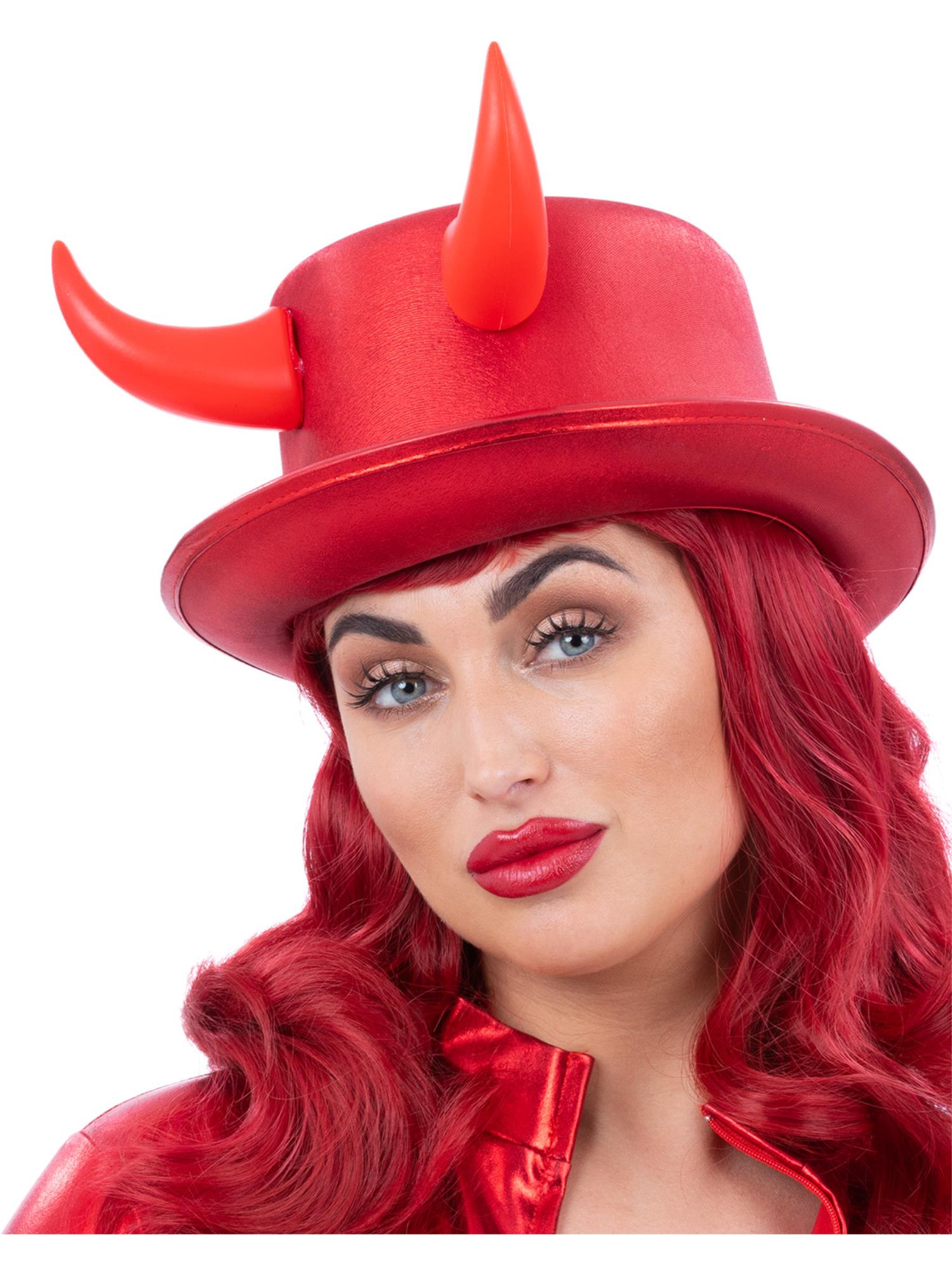 smiffys-fever-teufels-zylinder-rot-metallic-mit-h-rnern image 1
