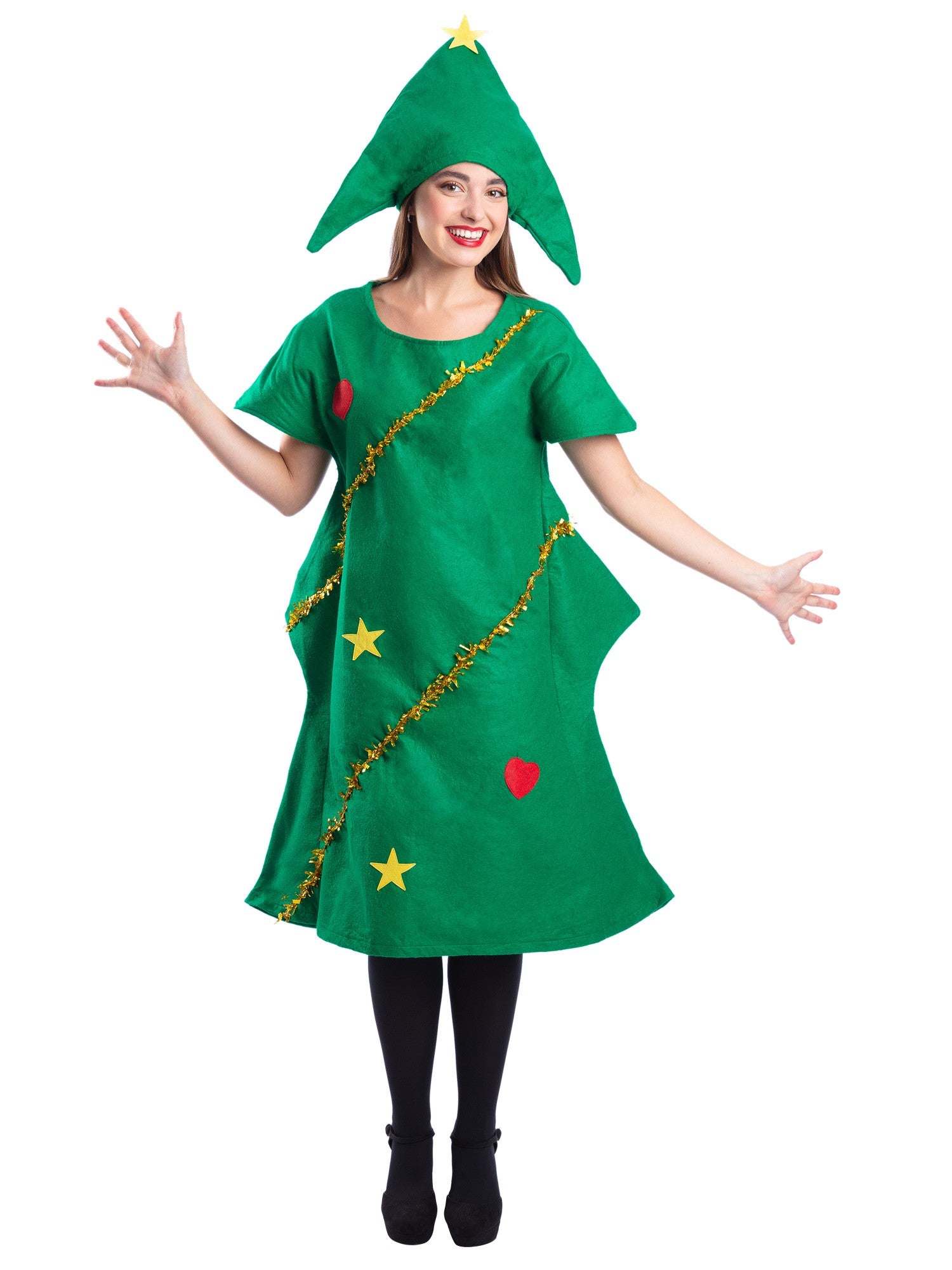 smiffys-fever-christmas-tree-kost-m-gr-n-damen-tunik-m-tze image 4
