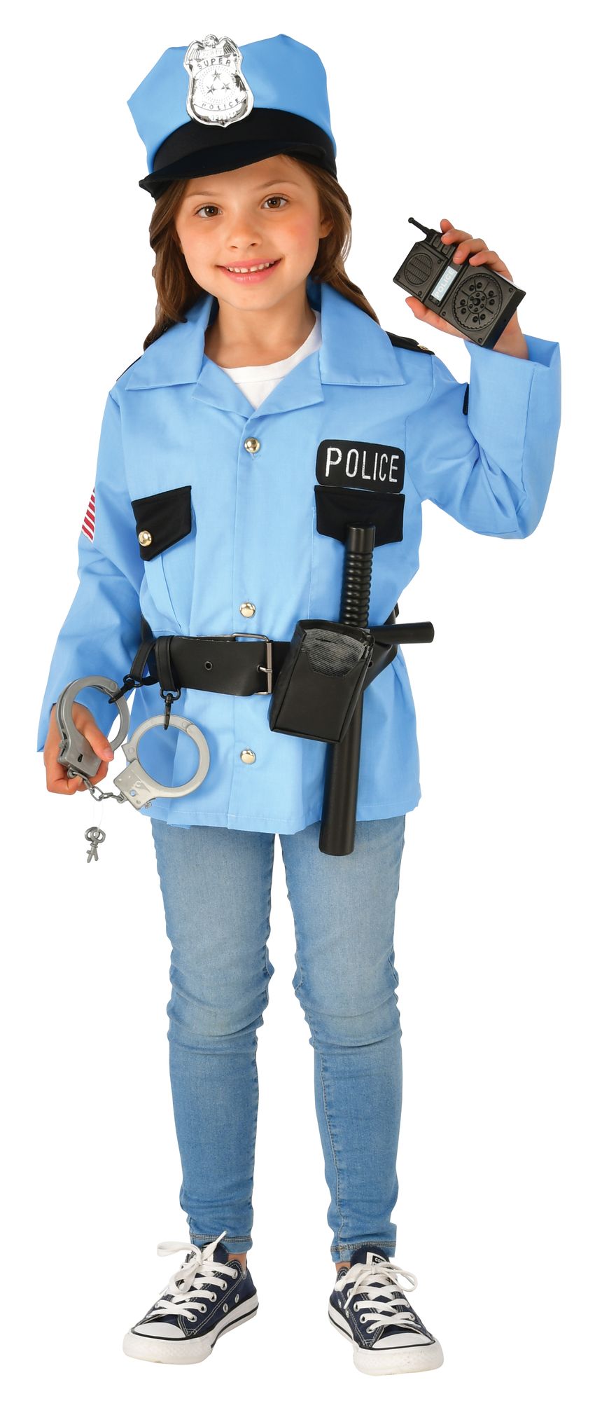 rubies-polizei-role-play-kost-m-kinder-blau-mit-hut-handschellen-105-137-cm image 2