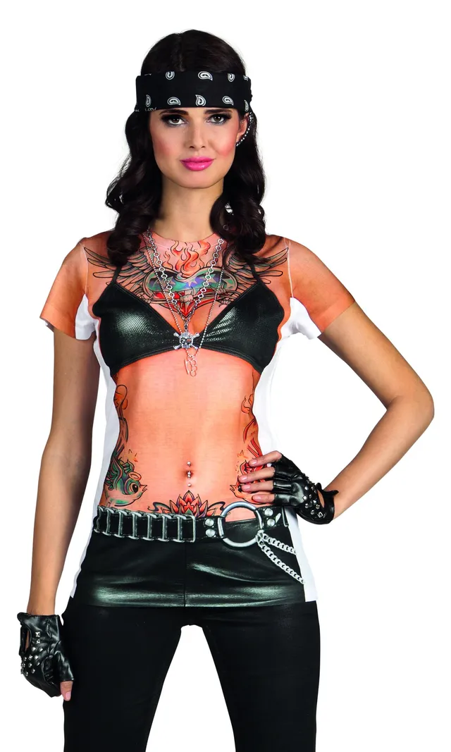 boland-costumes-biker-lady-fotoshirt-damen-s-kurzarm image 1
