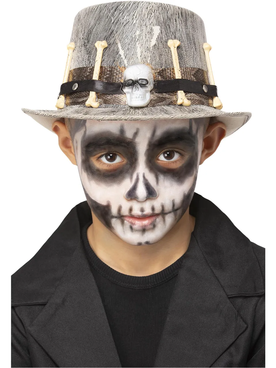 smiffys-fever-voodoo-zylinder-kinder-grau-totenkopf-hut image 1