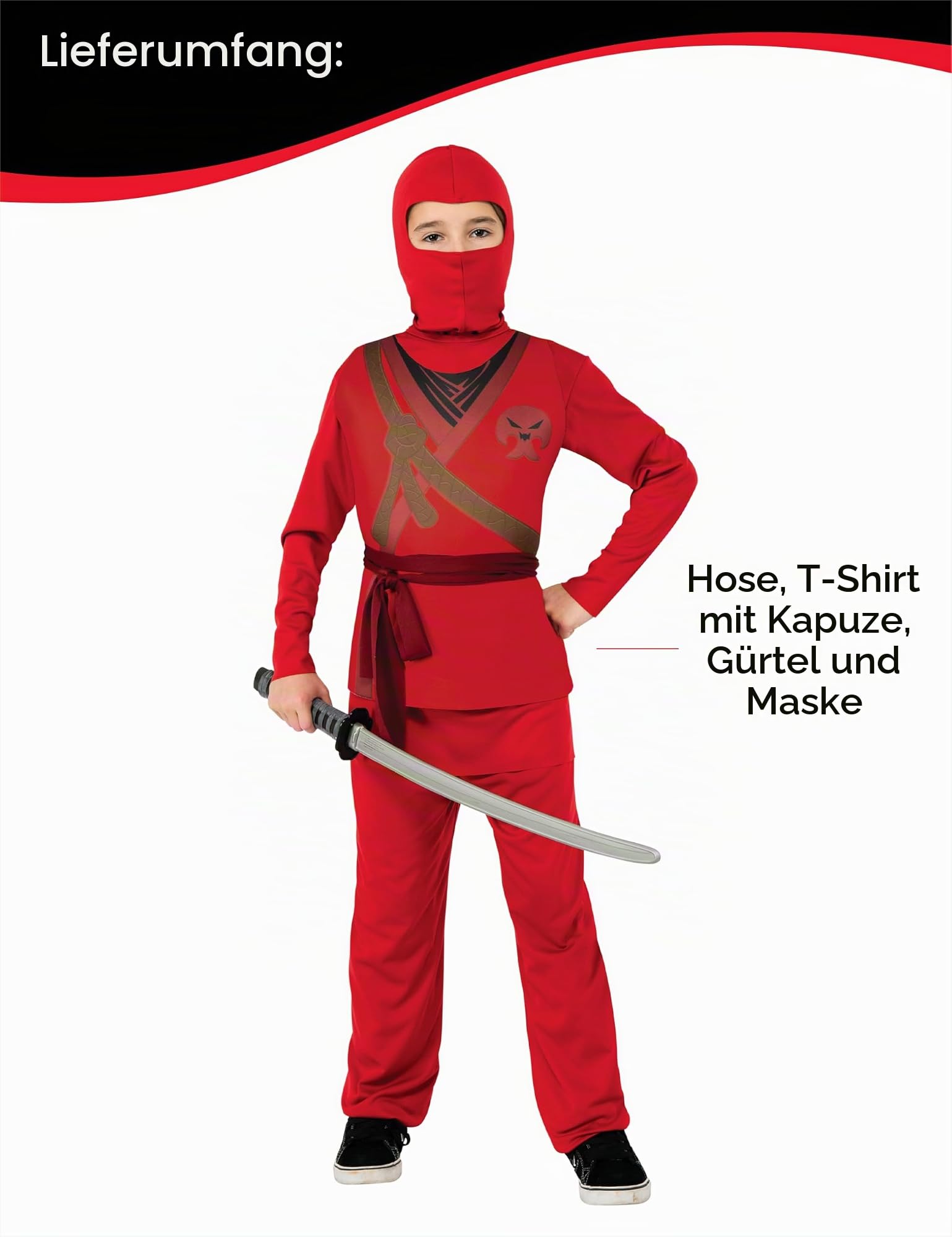 rubie-s-deluxe-ninja-kost-m-rot-m-kinder image 3