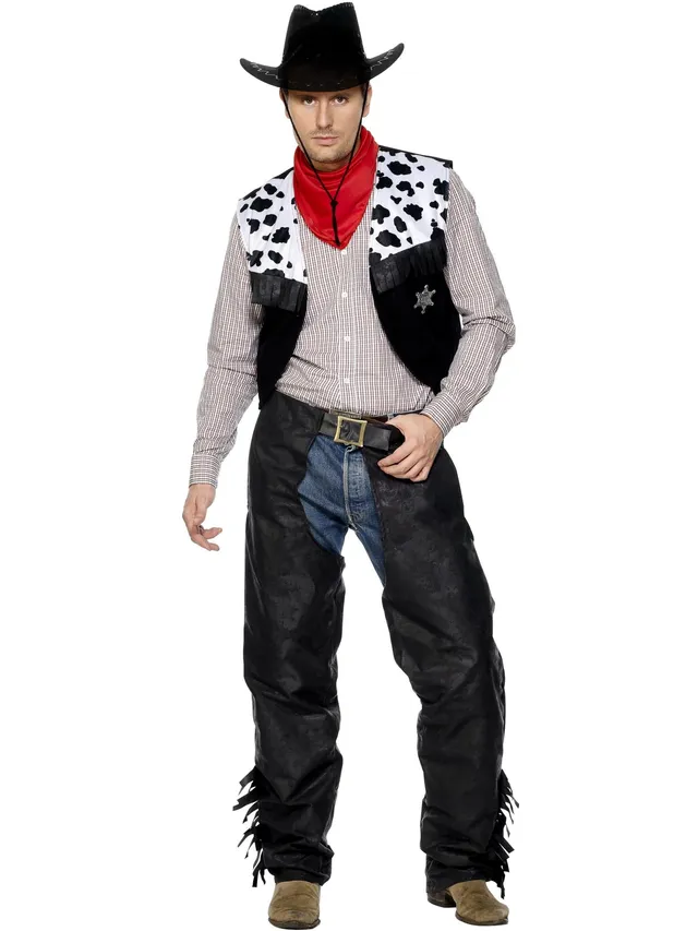 smiffys-fever-cowboy-kost-m-herren-schwarz-gr-m-weste-chaps image 1