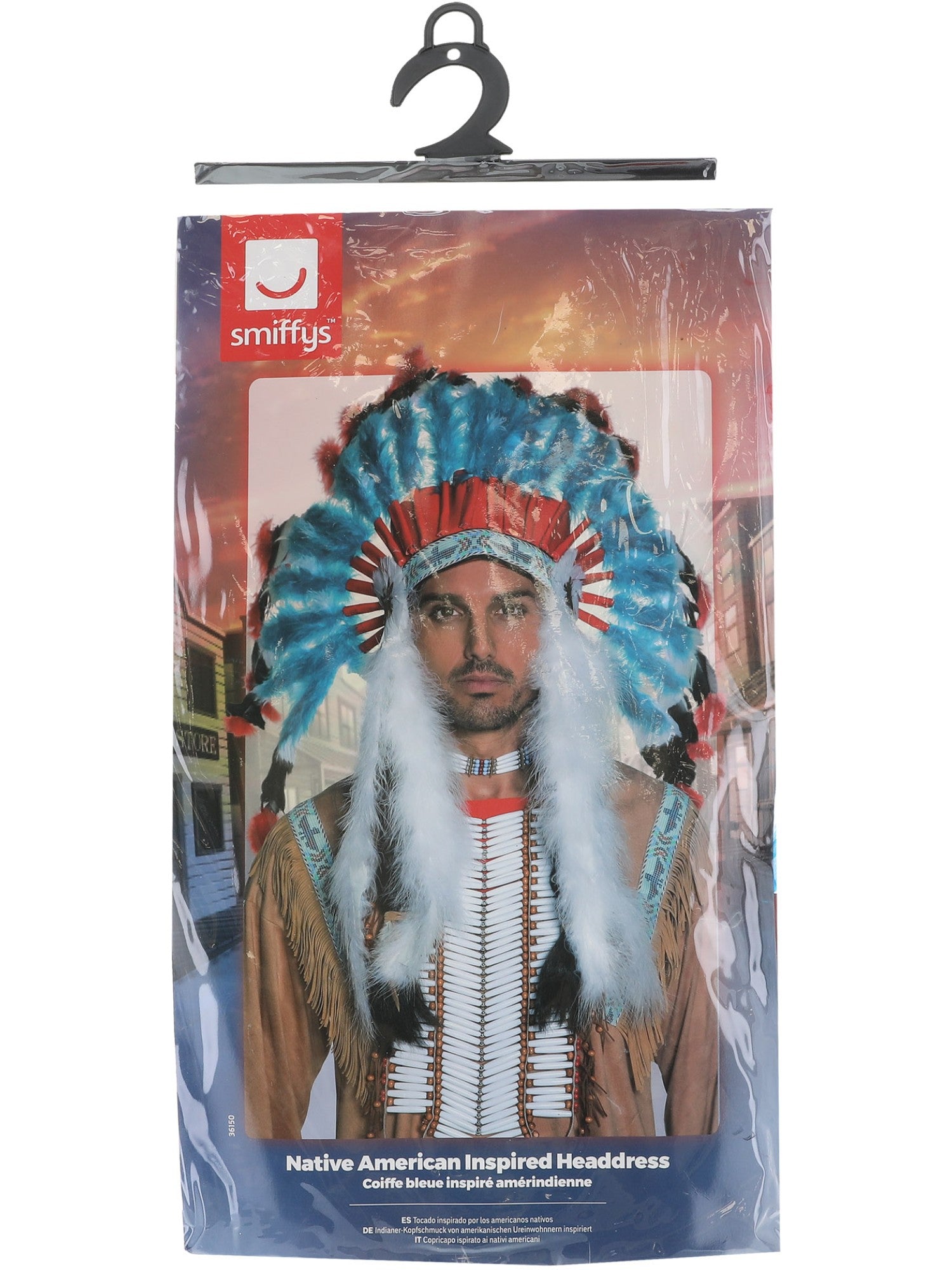 smiffys-fever-indianer-kopfschmuck-blau-federn-unisex image 4
