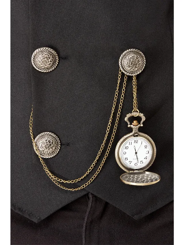 smiffys-fever-20er-taschenuhr-mit-kette-gold-silber image 1