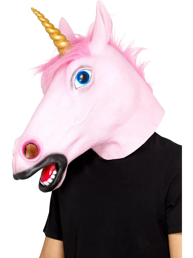 smiffys-makeup-fx-einhorn-latexmaske-rosa-vollmaske-damen-herren image 1