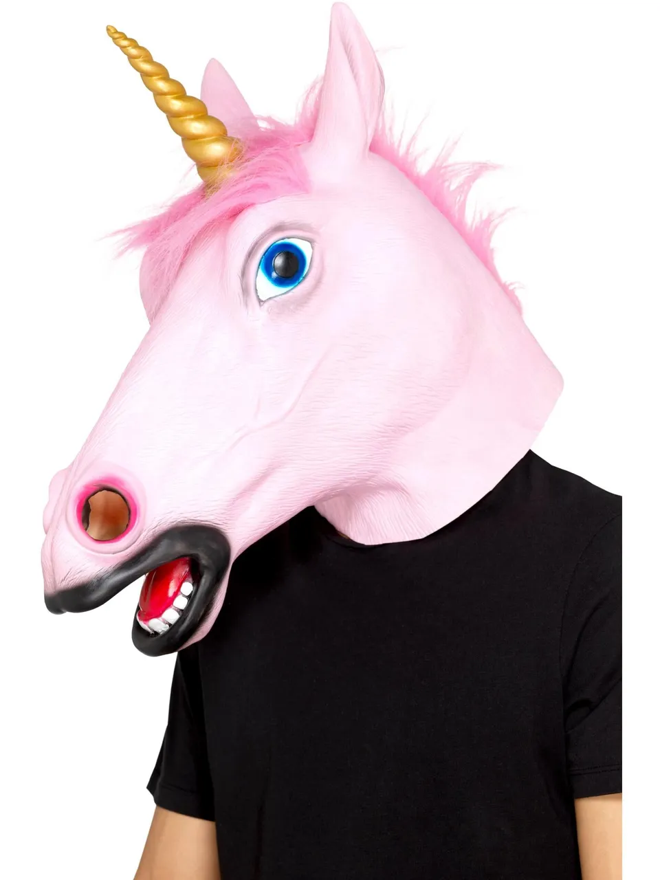 smiffys-makeup-fx-einhorn-latexmaske-rosa-vollmaske-damen-herren image 1