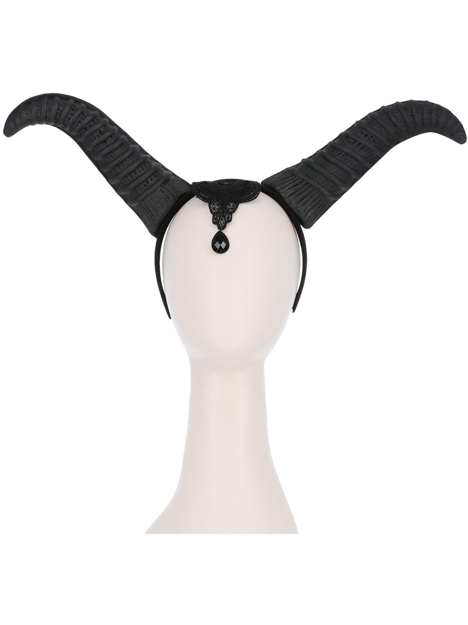 smiffys-fever-demonic-queen-horns-haarreif-schwarz-spitze image 2