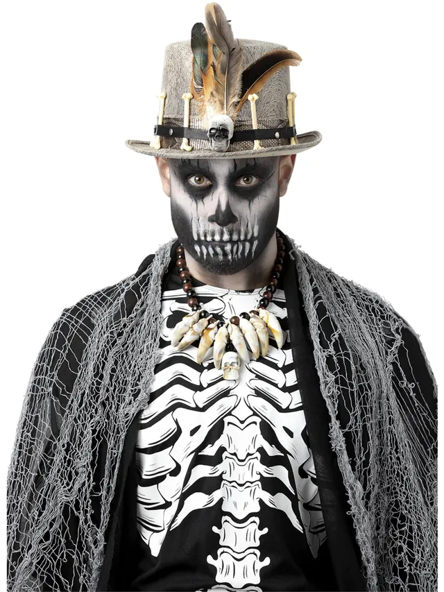 smiffys-fever-voodoo-zylinder-grau-distressed-hut-knochen image 1