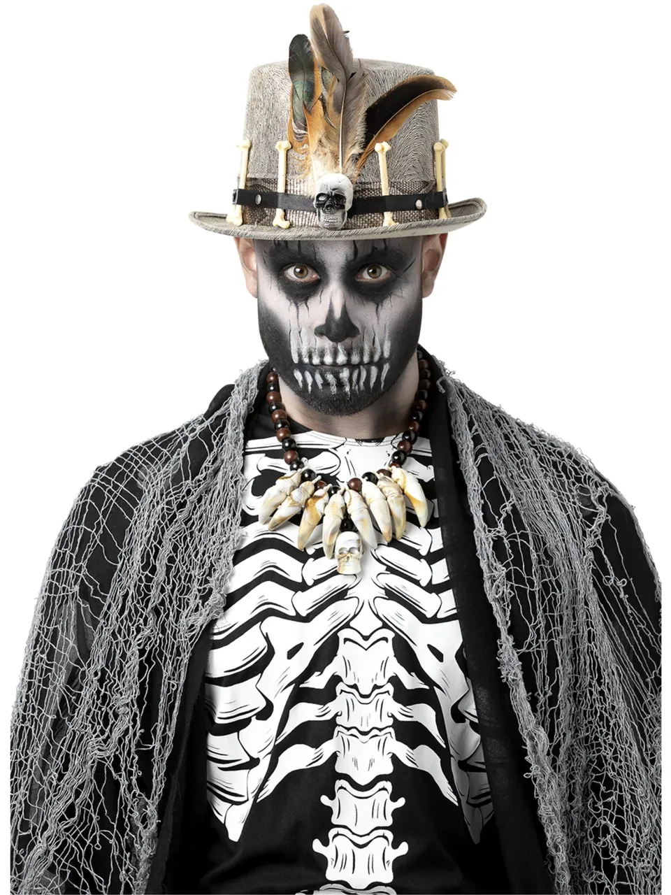 smiffys-fever-voodoo-zylinder-grau-distressed-hut-knochen image 1