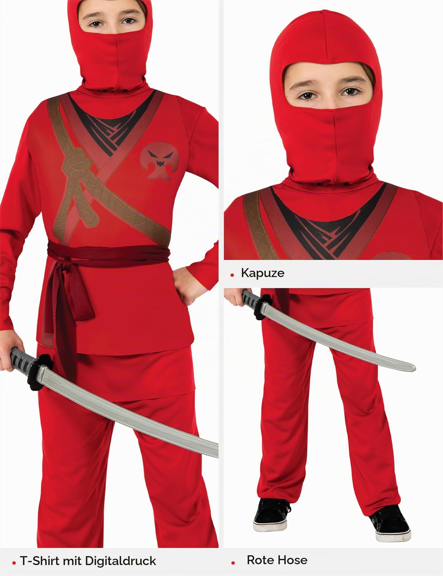 rubie-s-deluxe-ninja-kost-m-rot-m-kinder image 4