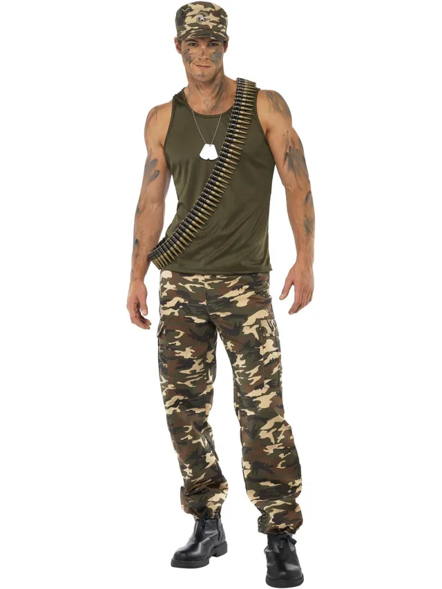 smiffys-fever-khaki-camo-deluxe-herrenkost-m-armee-3-tlg image 1