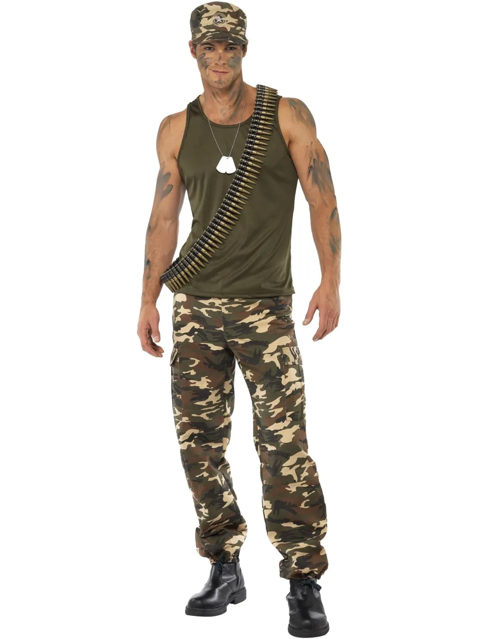 smiffys-fever-khaki-camo-deluxe-herrenkost-m-armee-3-tlg image 1