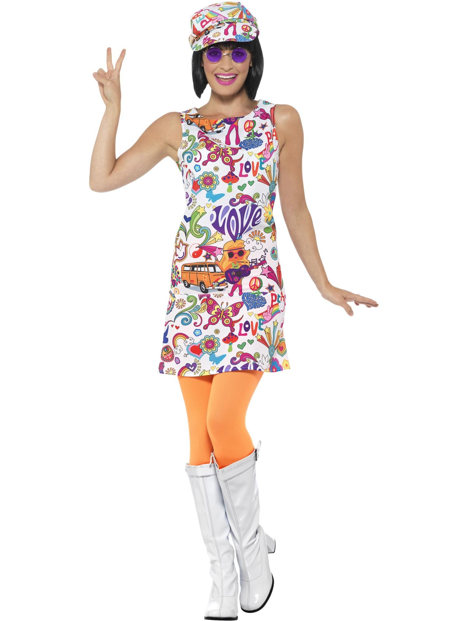 smiffys-fever-60s-groovy-chick-kost-m-damen-bunt-mit-hut image 1