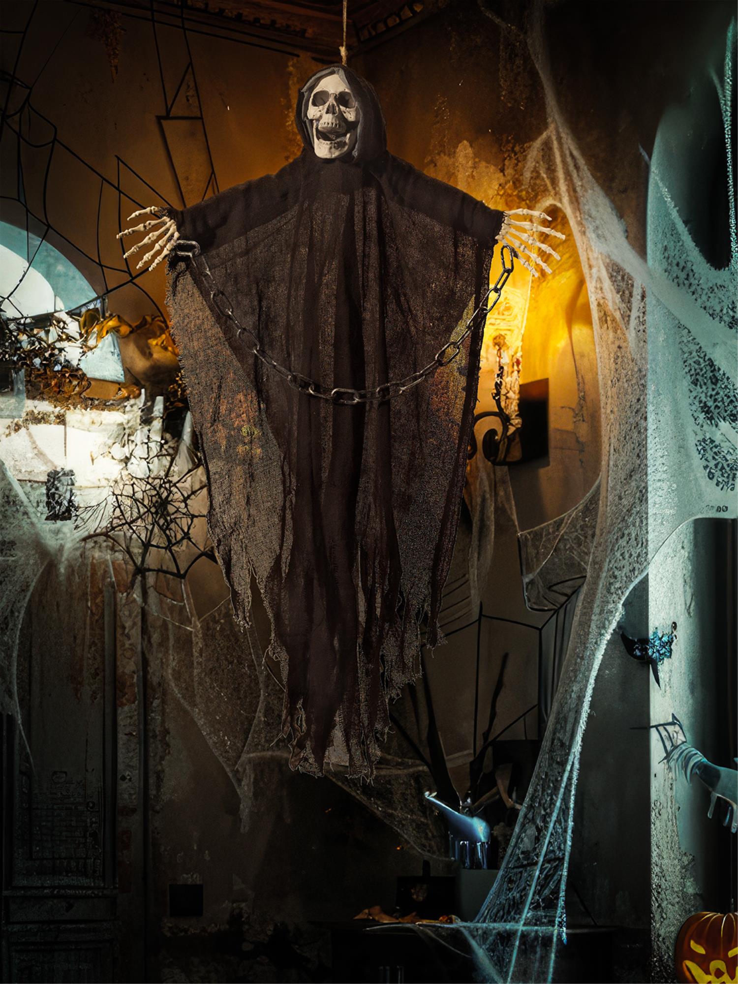 smiffys-fever-hanging-reaper-halloween-h-ngedeko-skelett-schwarz image 2