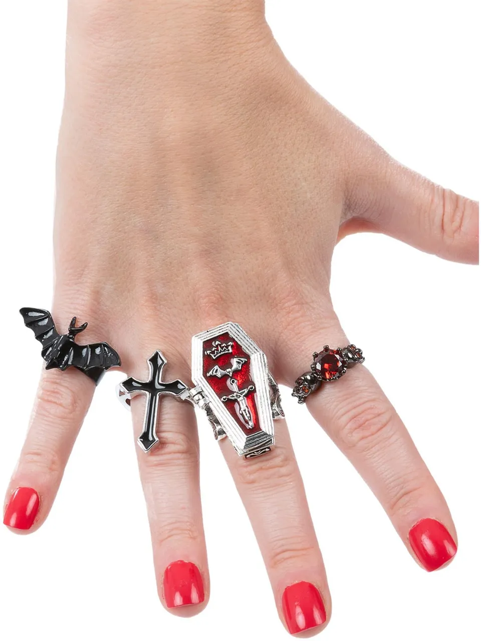 smiffys-fever-vampir-ringe-4er-set-gothic-schwarz image 1