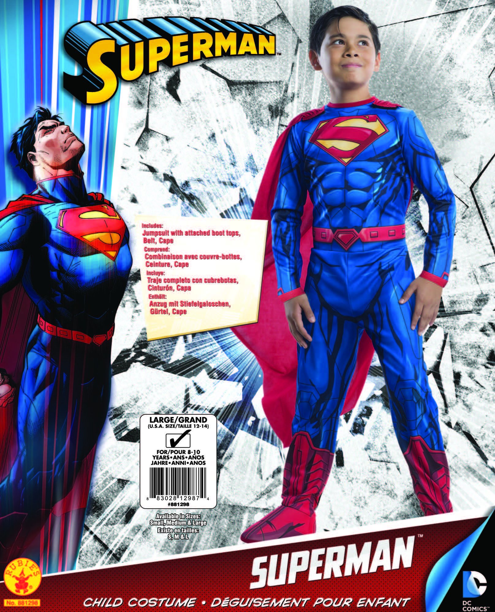 rubie-s-deluxe-dc-superman-jungen-kost-m-kinder-overall-12-14-mit-umhang image 2