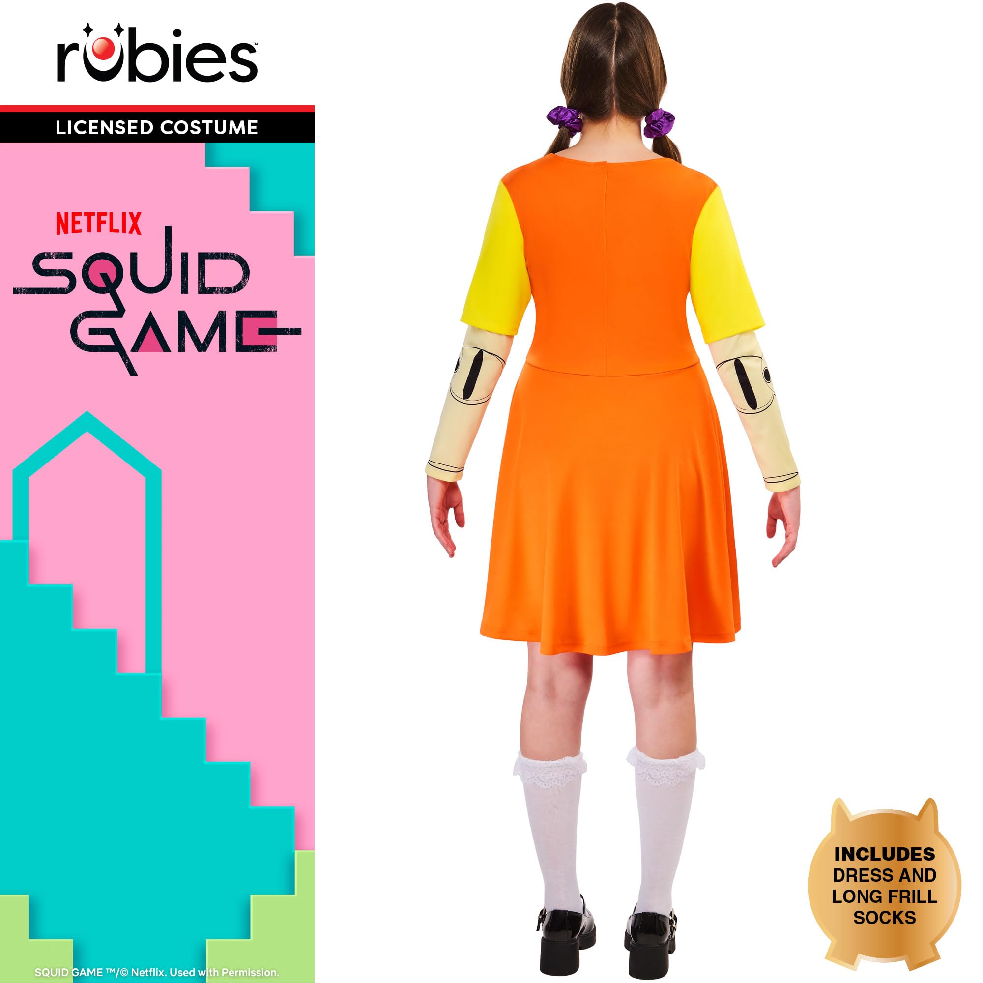 rubie-s-deluxe-squid-game-classic-girl-doll-kost-m-m-orange image 2