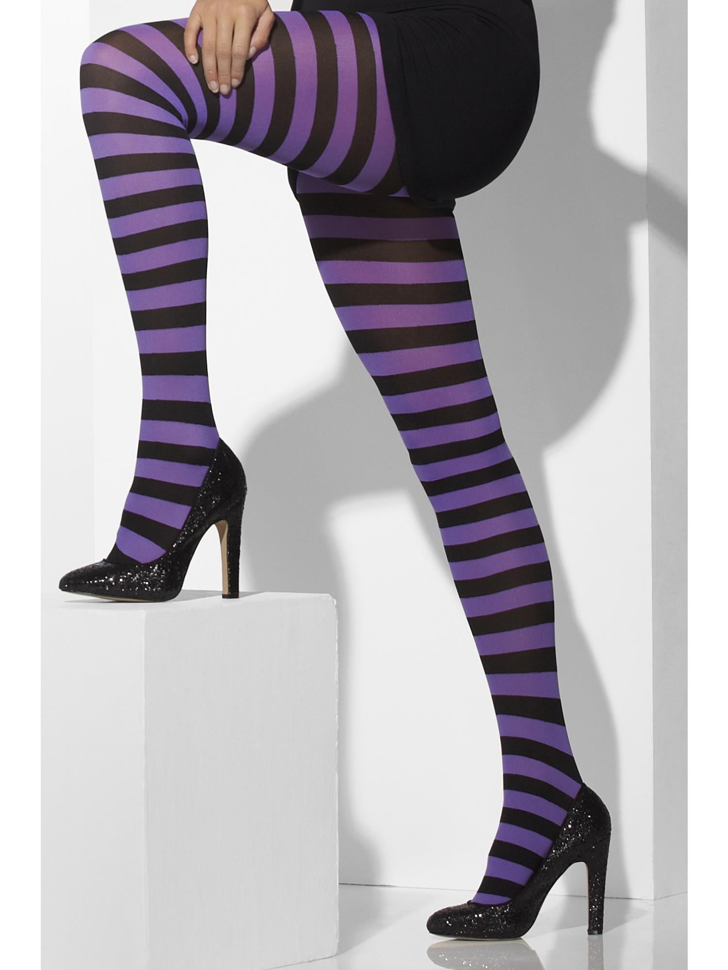 smiffys-fever-strumpfhose-lila-schwarz-gestreift-opaque image 3