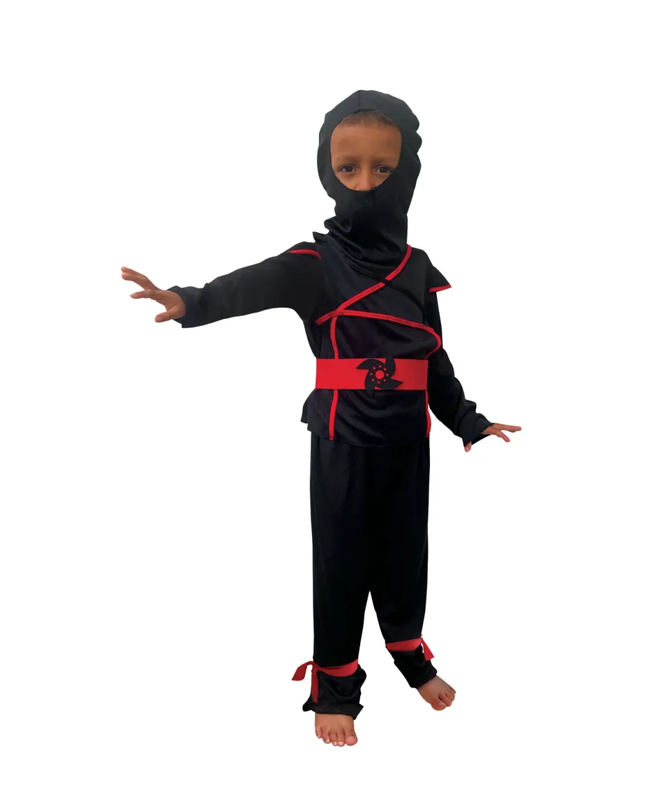 rubies-ninja-kost-m-schwarz-mit-maske-und-rotem-g-rtel image 1