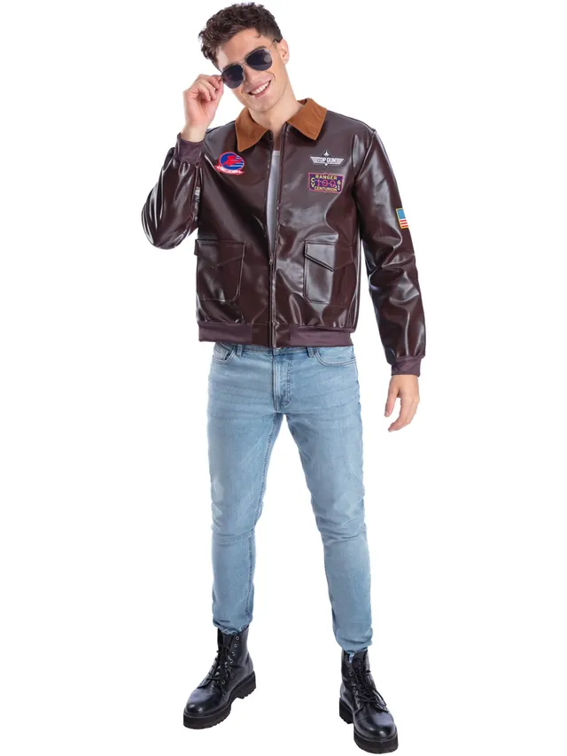 smiffys-fever-top-gun-bomberjacke-braun-mit-patches image 1