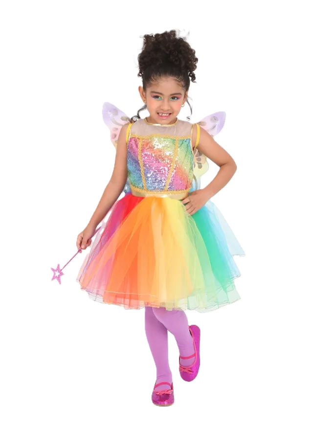 rubies-d-guisements-regenbogen-feenkleid-5-7-jahre-mit-fl-geln image 1
