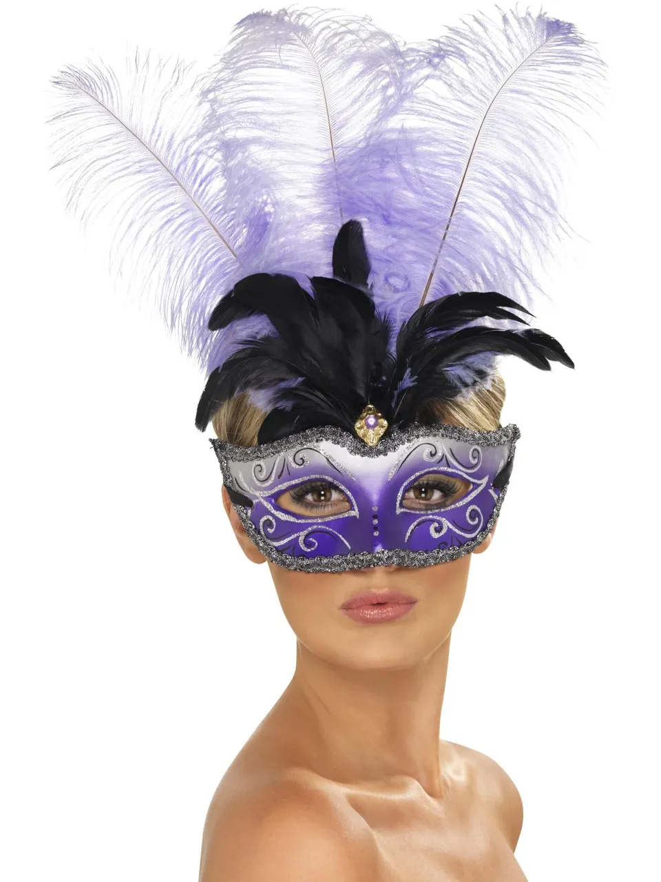 smiffys-fever-colombina-augenmaske-lila-feder-plume image 1