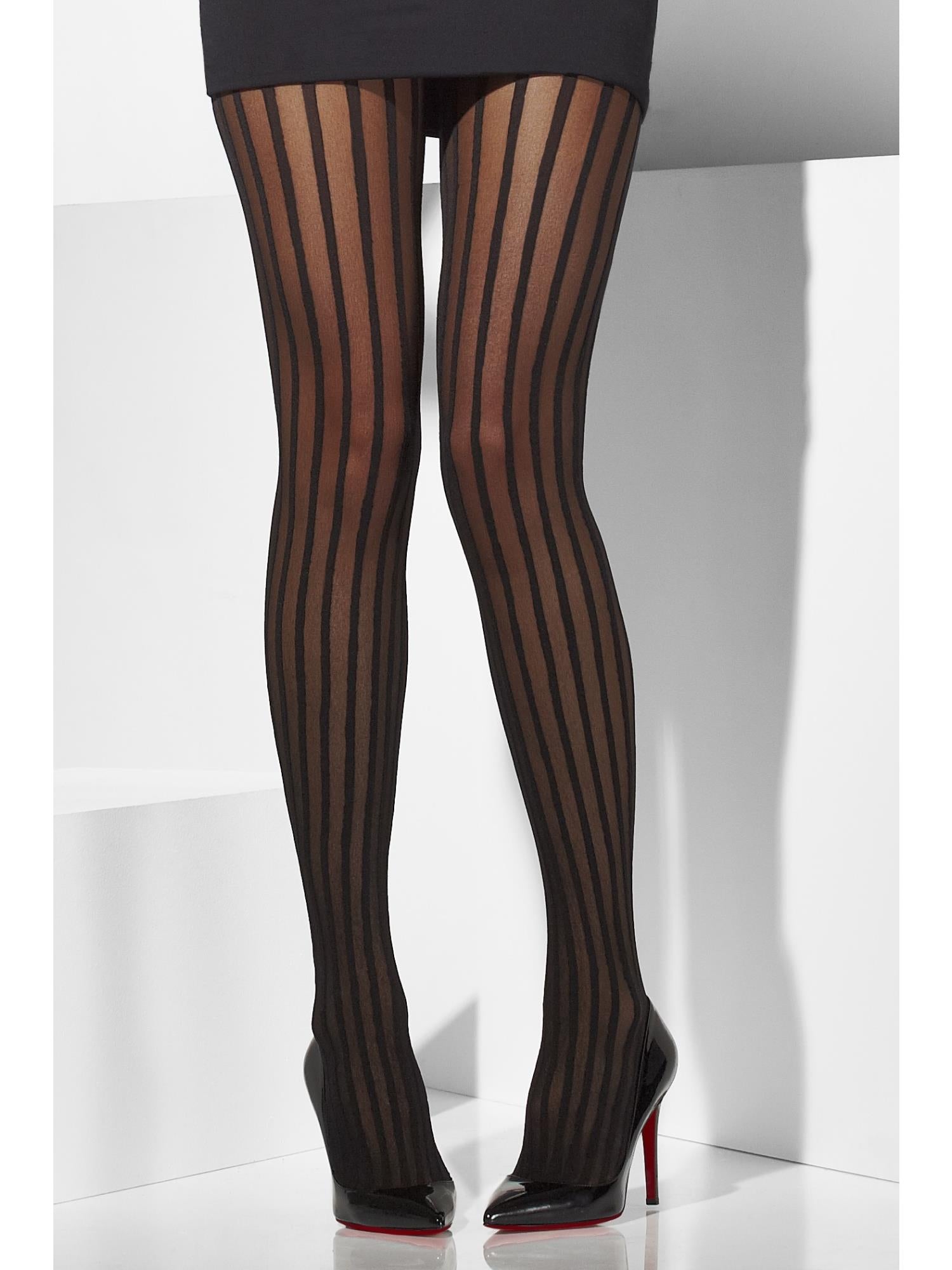 fever-strumpfhose-schwarz-transparent-mit-l-ngsstreifen image 1