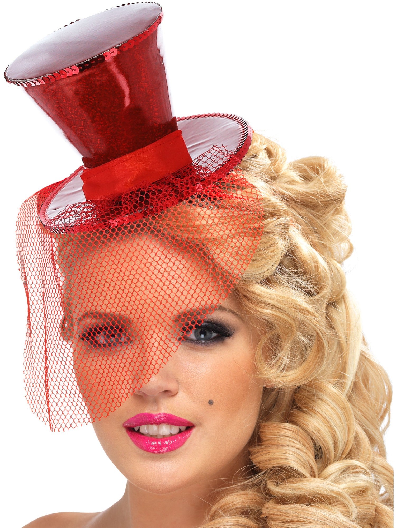 smiffys-fever-mini-zylinder-rot-haarreif-mit-schleier image 1