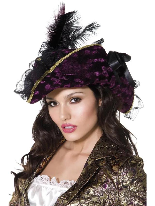 smiffys-fever-piratenhut-lila-damen-dreispitz-mit-feder-einheitsgr image 1