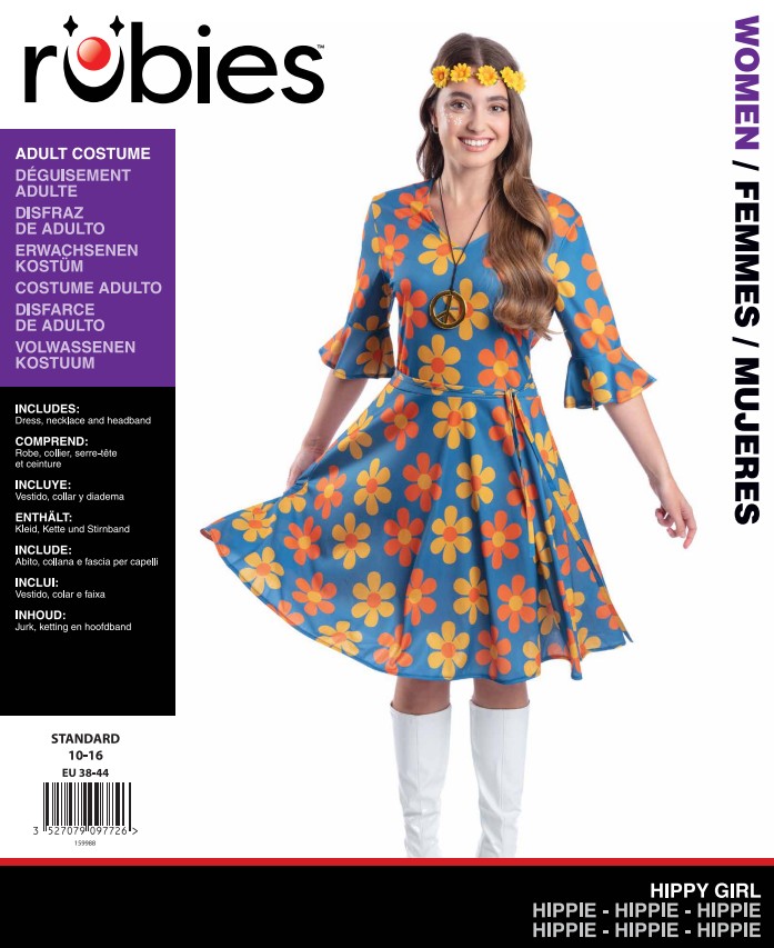 rubies-hippie-kost-m-damen-m-kleid-peace-stirnband image 5