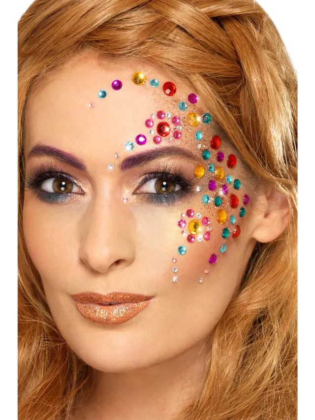 smiffys-fever-rainbow-jewel-face-gems-100-stk-bunt image 1