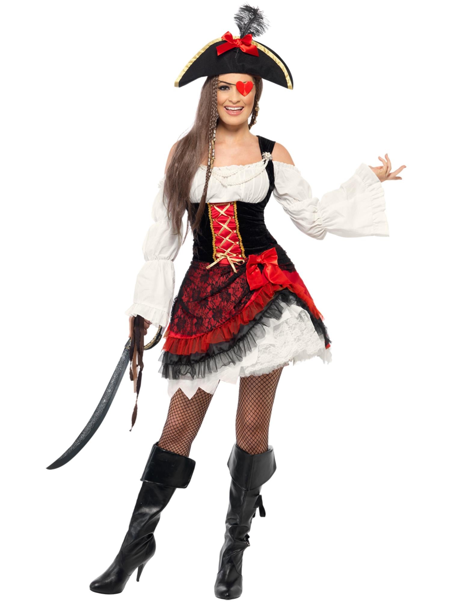 smiffys-fever-lady-pirate-kost-m-rot-kleid-hut-piratin image 3