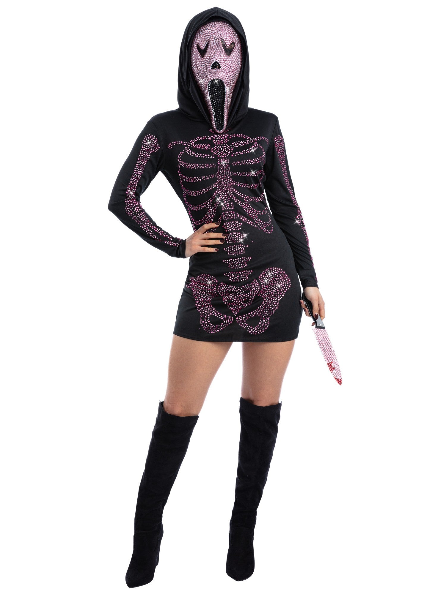 smiffys-fever-rhinestone-skelett-kost-mkleid-schwarz-pink-l image 1