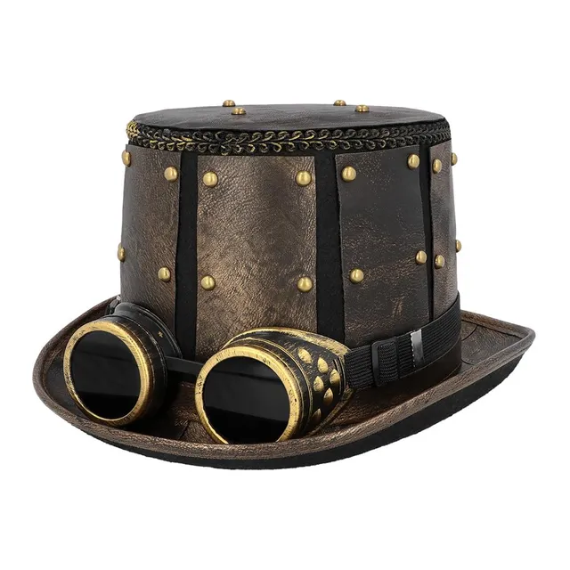 boland-metalpunk-steampunk-zylinder-hut-braun-59cm-mit-brille image 1