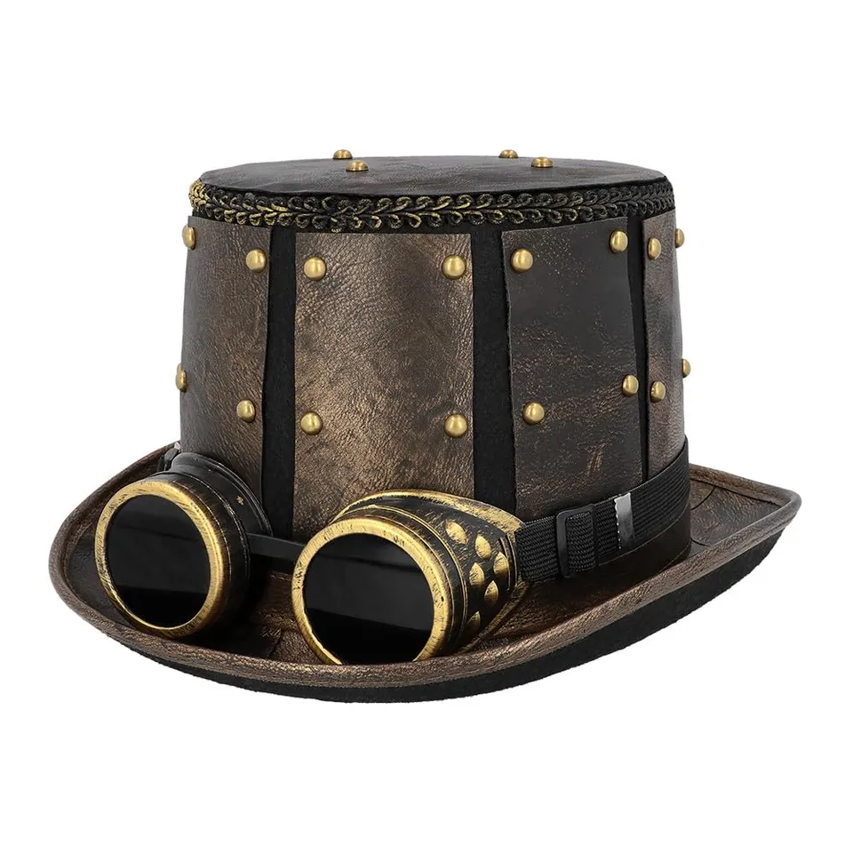 boland-metalpunk-steampunk-zylinder-hut-braun-59cm-mit-brille image 1