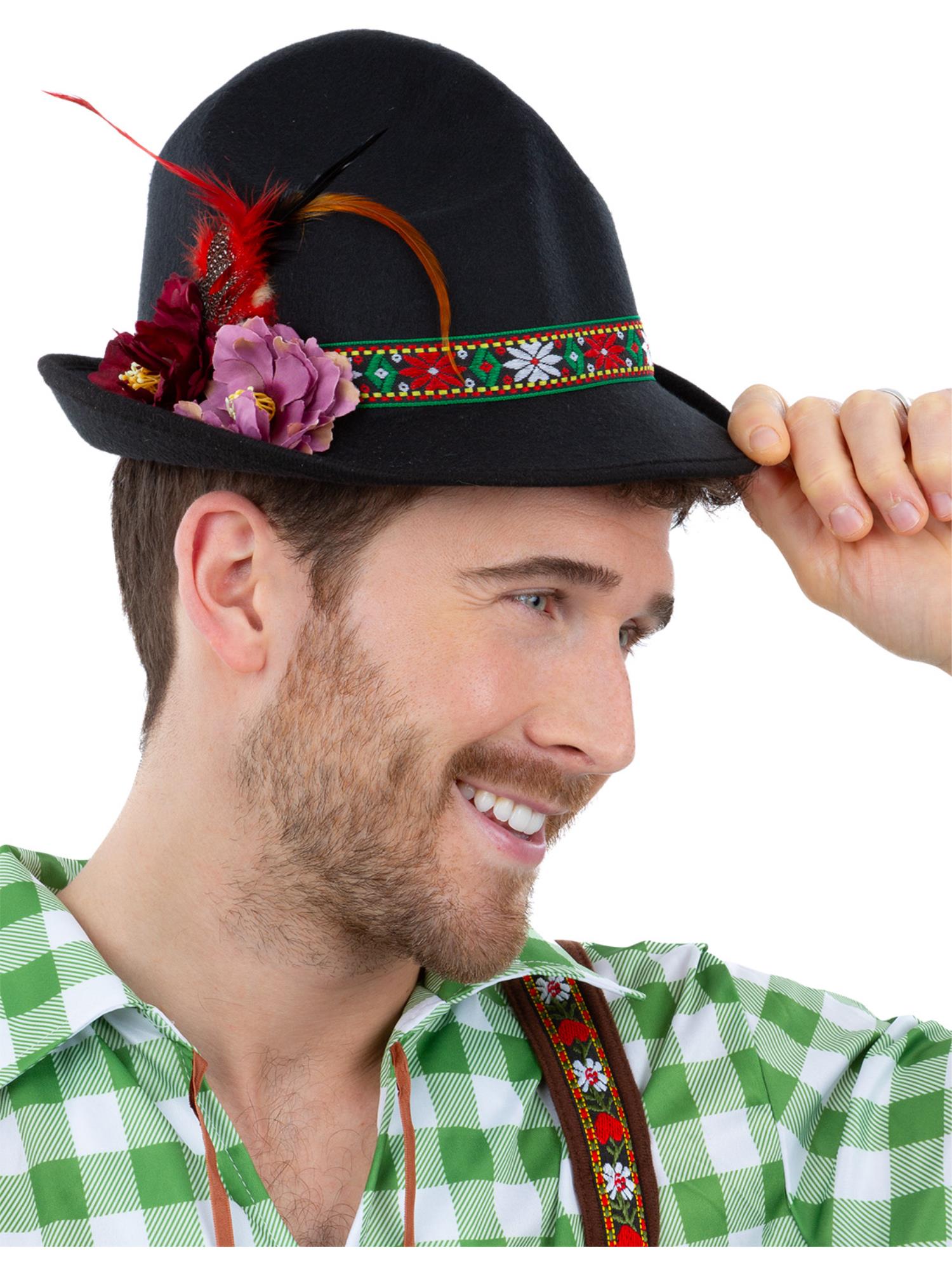 smiffys-fever-trenker-hut-schwarz-mit-federn-blumen image 2