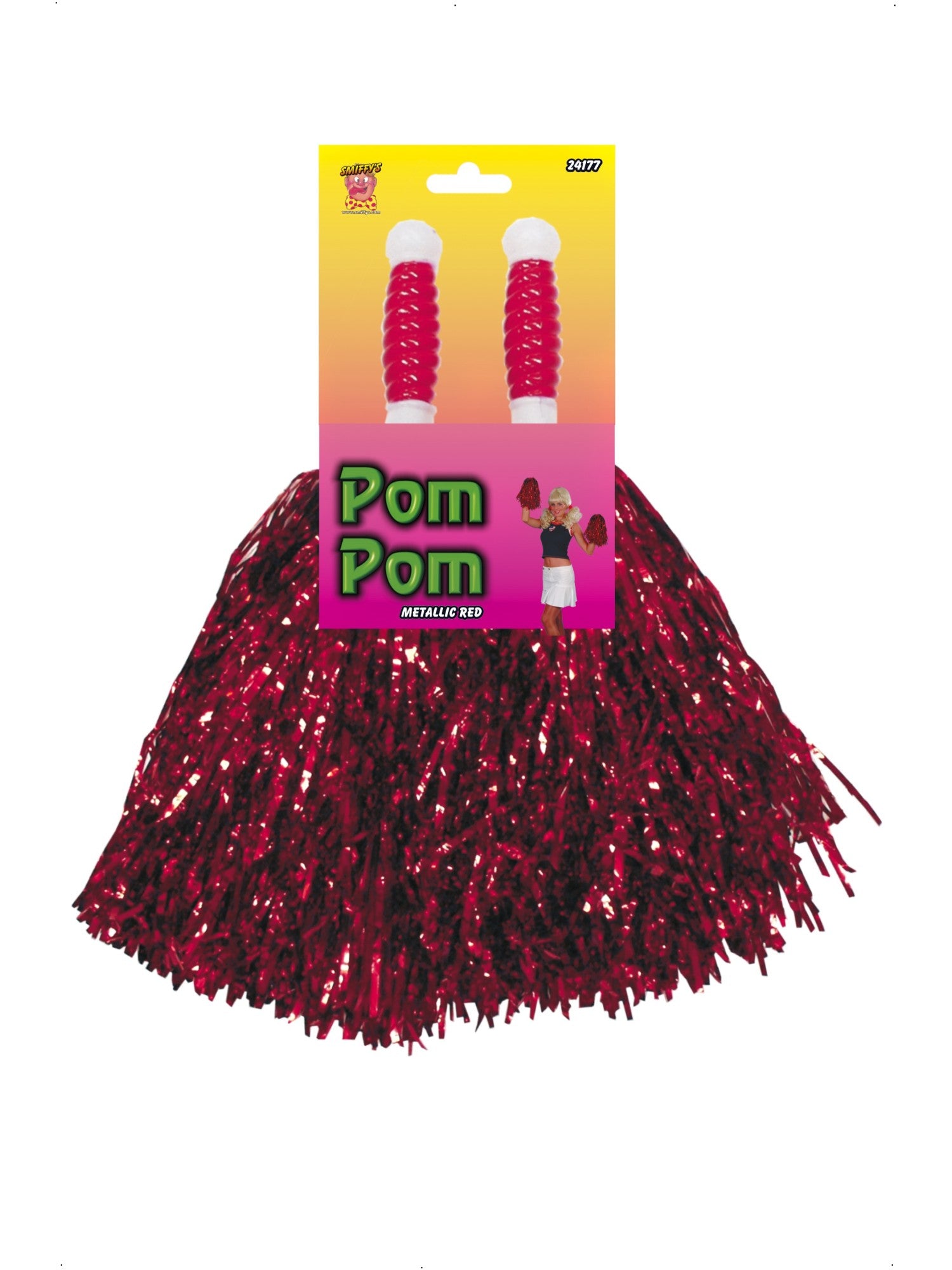 smiffys-fever-pom-poms-metallic-rot-2-st-ck-mit-griff image 2