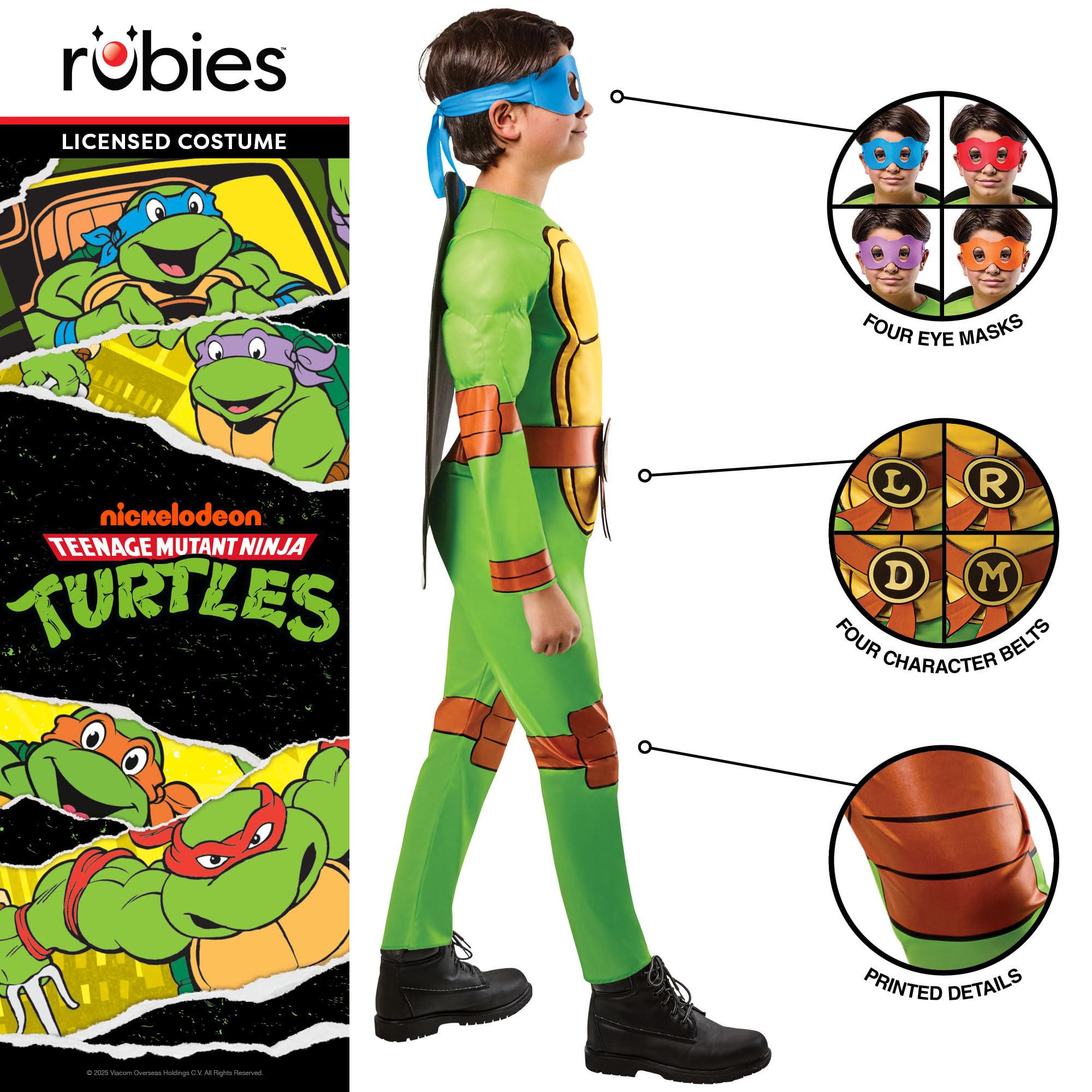rubies-deluxe-ninja-turtles-kinderkost-m-9-10-jahre-4-in-1 image 3
