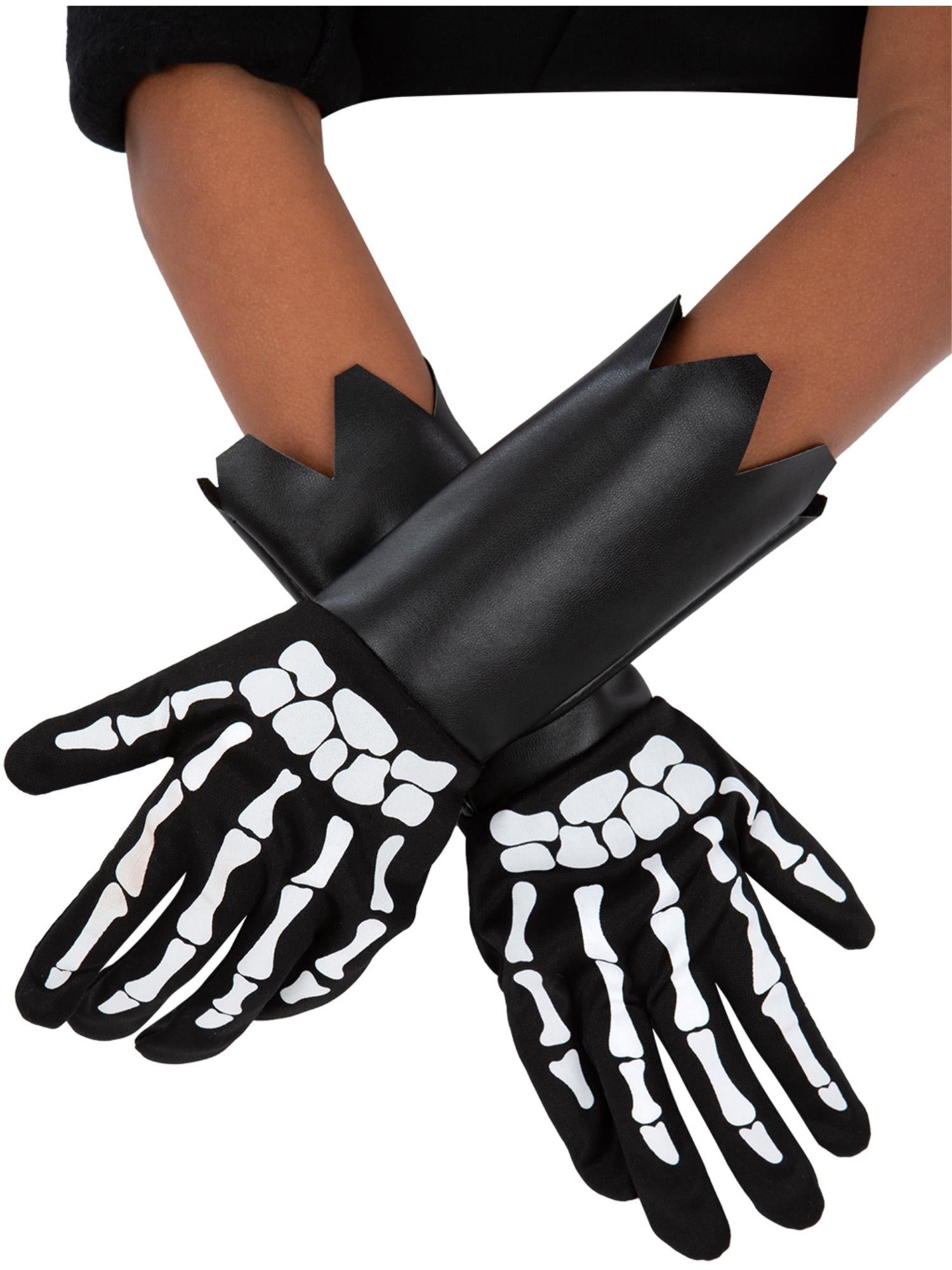 smiffys-fever-skelett-handschuhe-kinder-schwarz-wei-stulpen image 1