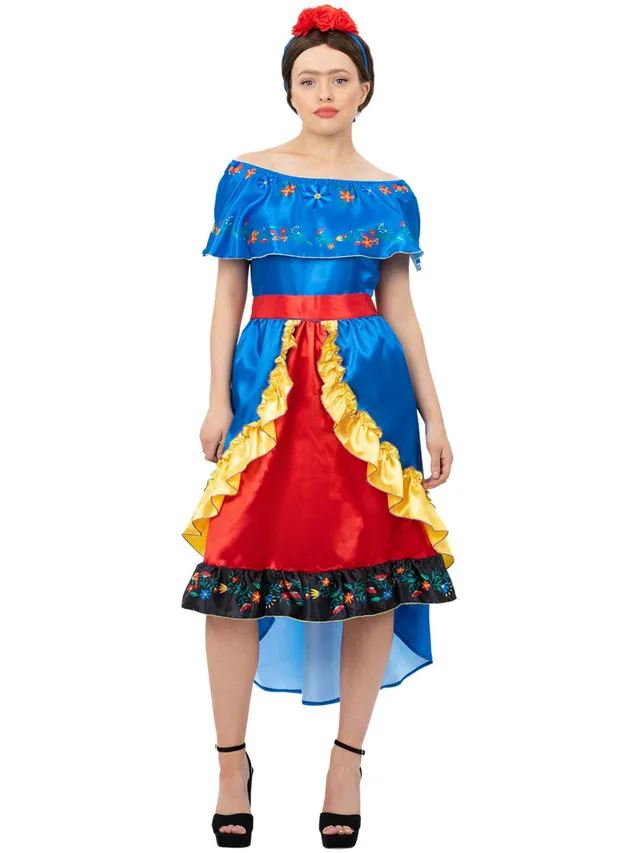 smiffys-fever-frida-kost-m-damen-blau-mit-kopfband-gr-m image 1