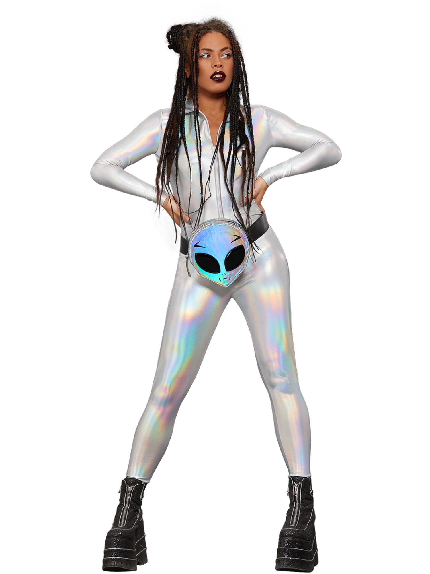 fever-miss-whiplash-catsuit-holografisch-silber-reiverschluss image 2