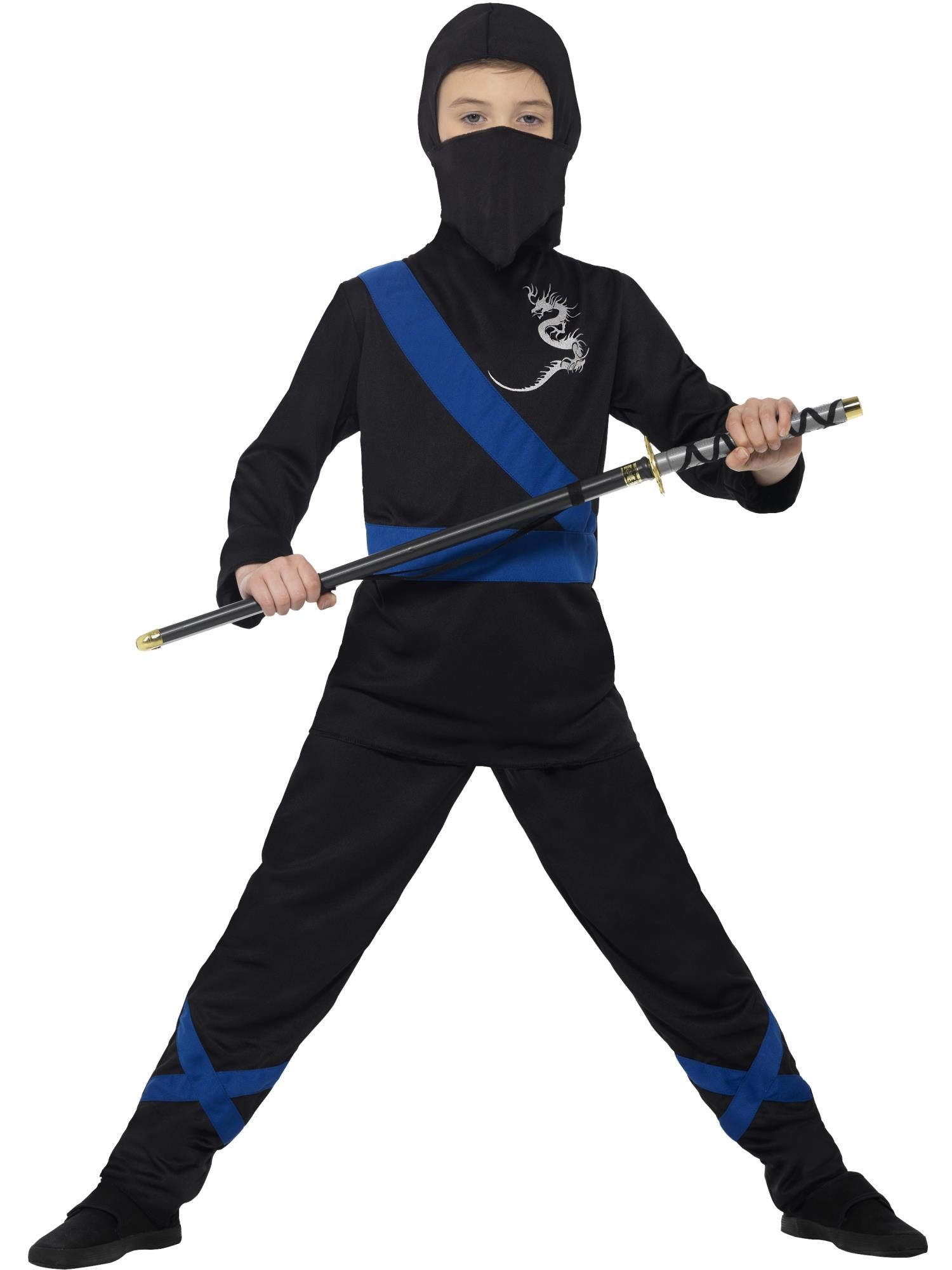 smiffys-fever-ninja-assassin-kost-m-kinder-schwarz-blau-m image 1