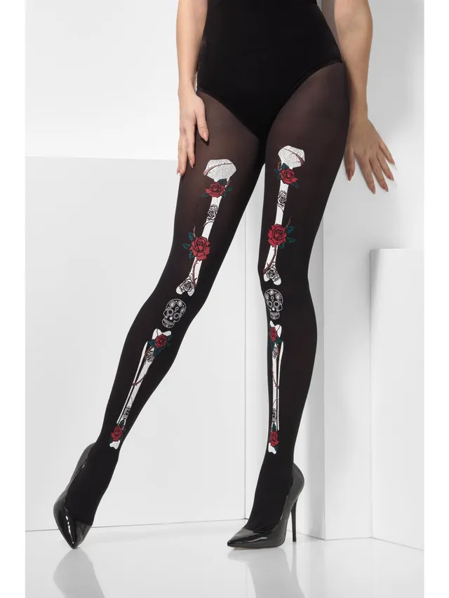 smiffys-fever-strumpfhose-day-of-the-dead-schwarz image 1